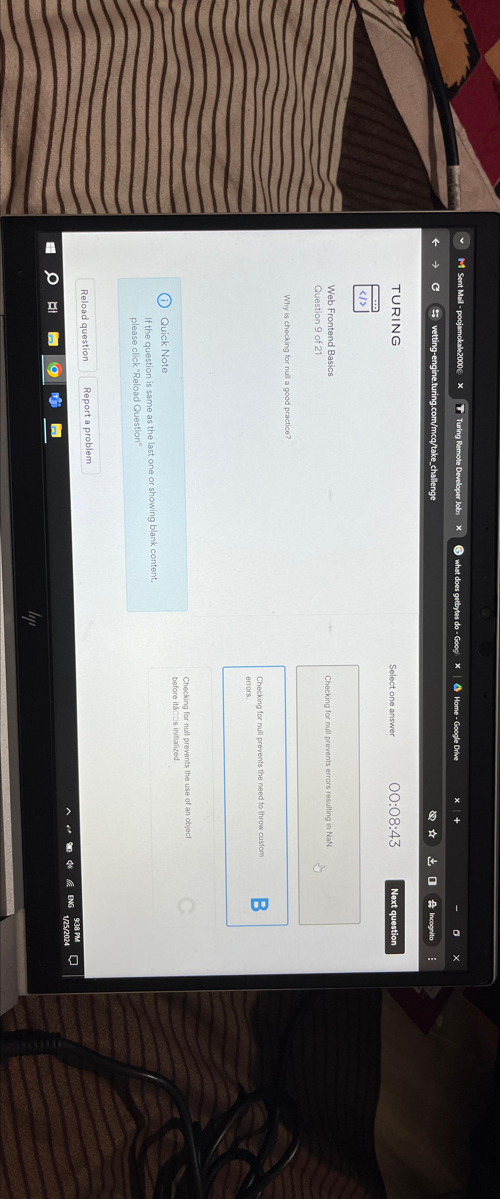  TURING Select one answer 00:08:43 (::) Web Frontend Basics Question 9