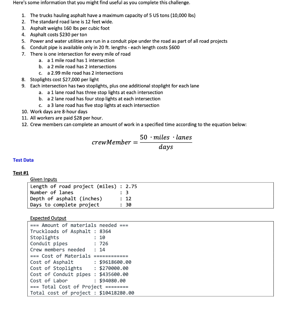 the equations Problem Description and Given Info Within the main method in