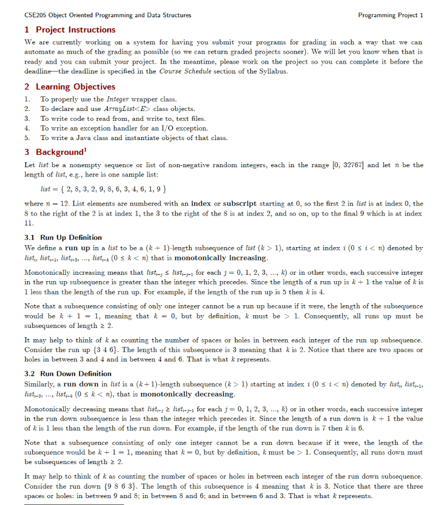  CSE205 Object Oriented Programming and Data Structures Programming Project 1 1