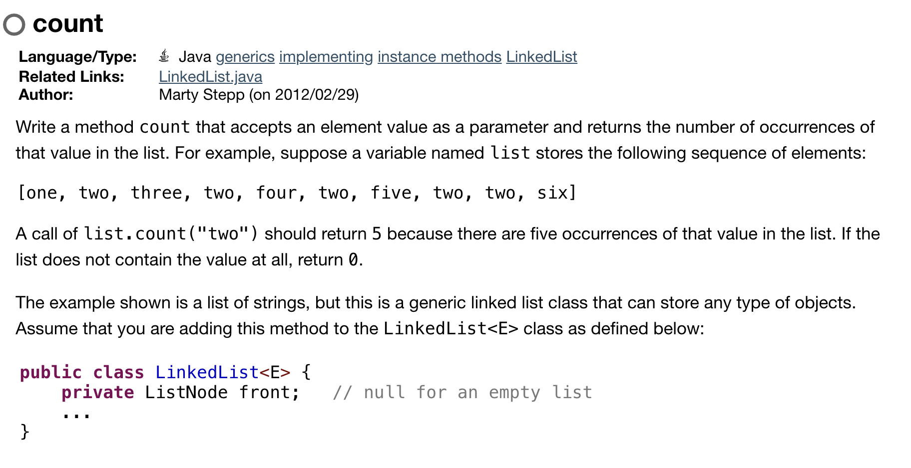  O count Language/Type: Related Links: Author: Java generics implementing instance methods