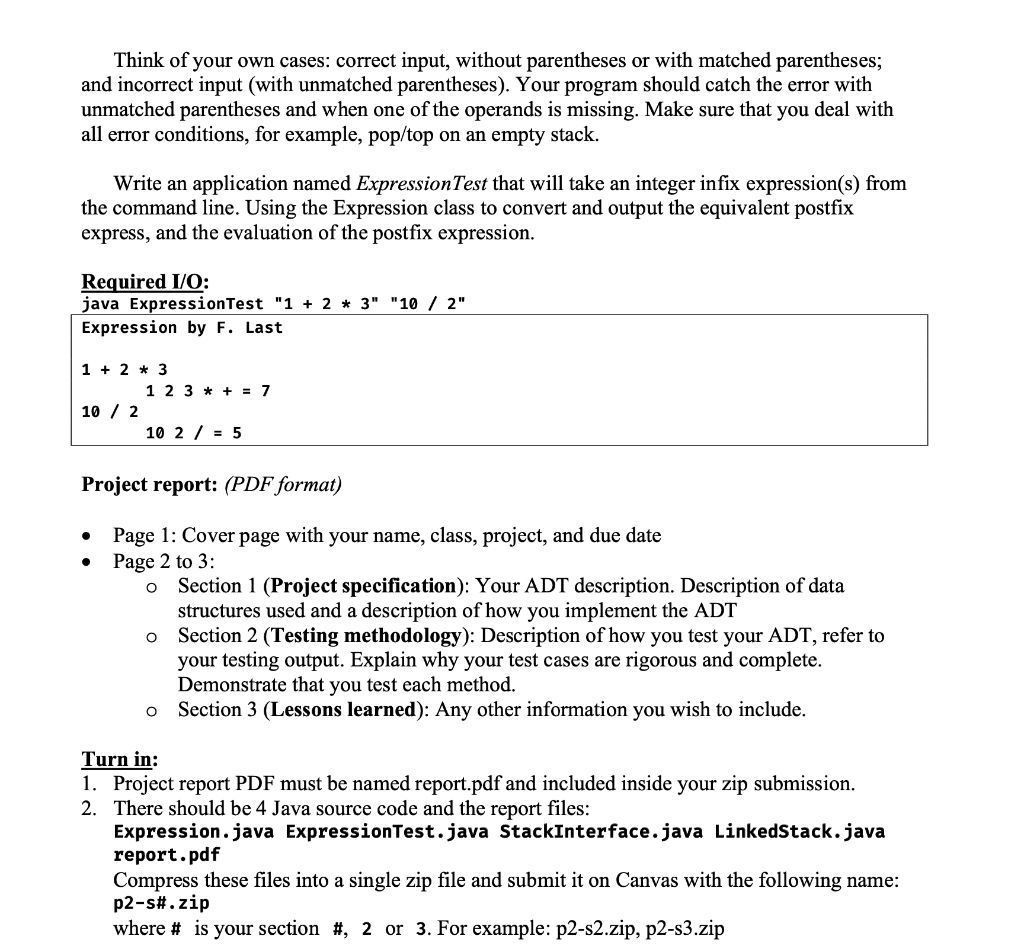 ADT and LinkedStack to implement the ADT. The program has to be