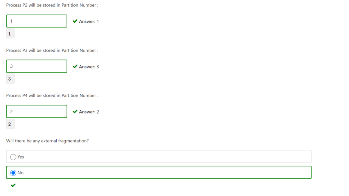 are 4 processe and three partitions in the physical memory of a