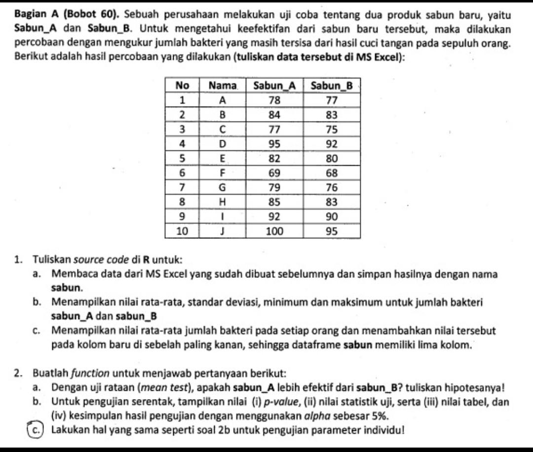 How to solve these problem using R Studio ? Bagian A (Bobot