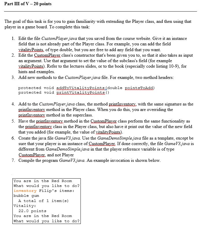 prior version of the game. You are given several java files: two