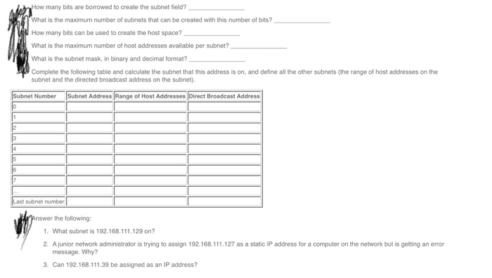  many bits are borrowed to create the subnet field? What is