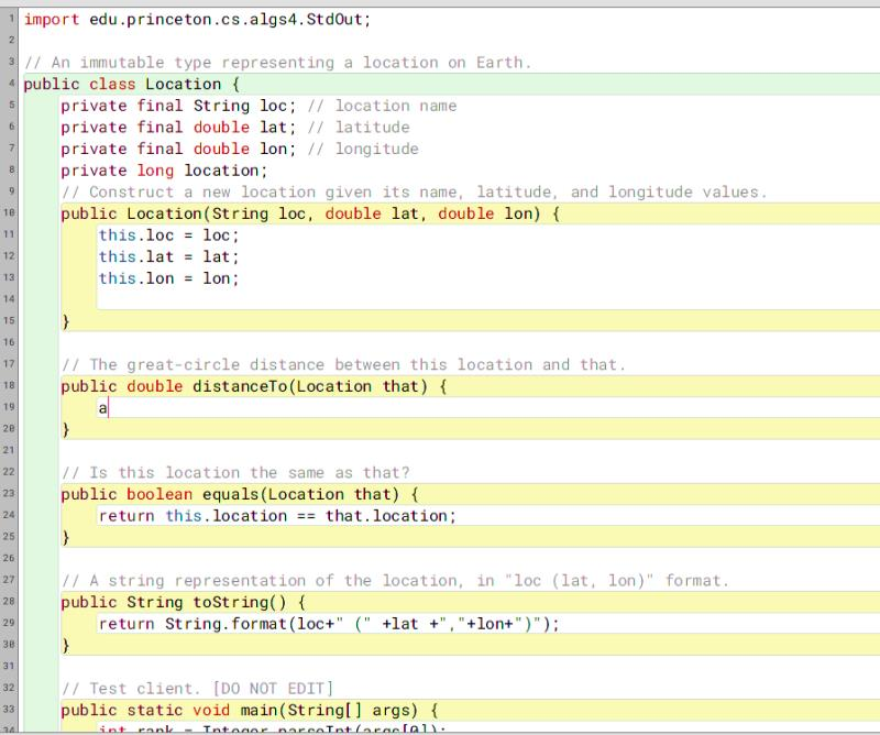 Location) Implement an immutable data type Location in Location.java that represents a