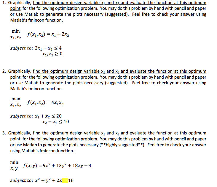 Graphically, find the optimum design variable x_1 and x_2 and evaluate