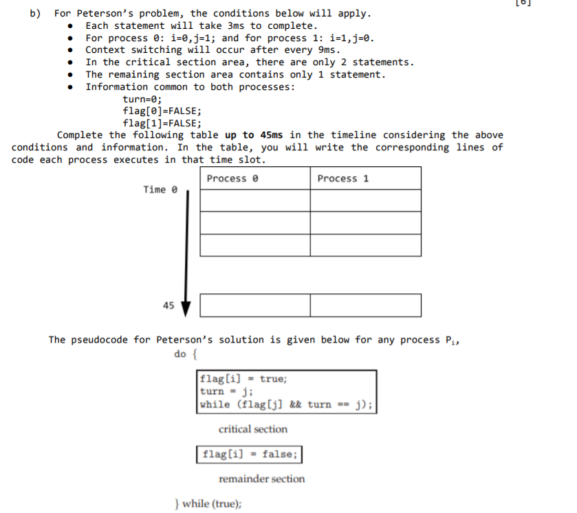 Use peterson algorithm in os to solve it 2 b) For Peterson's