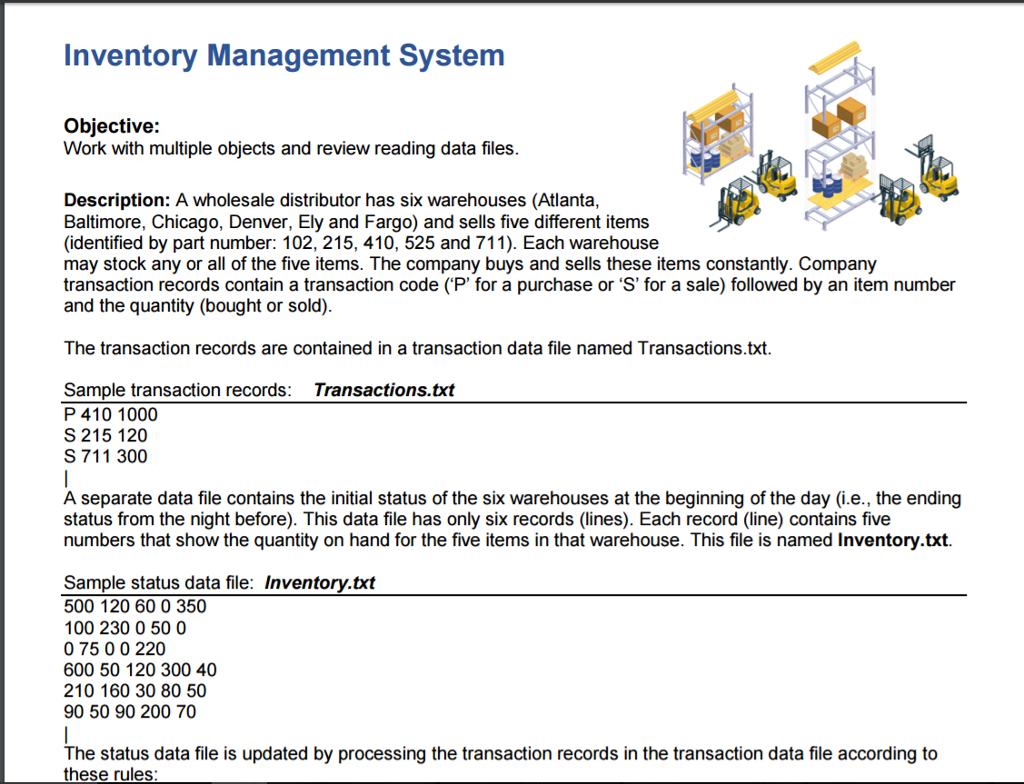  Inventory Management System objective: Work with multiple objects and review reading