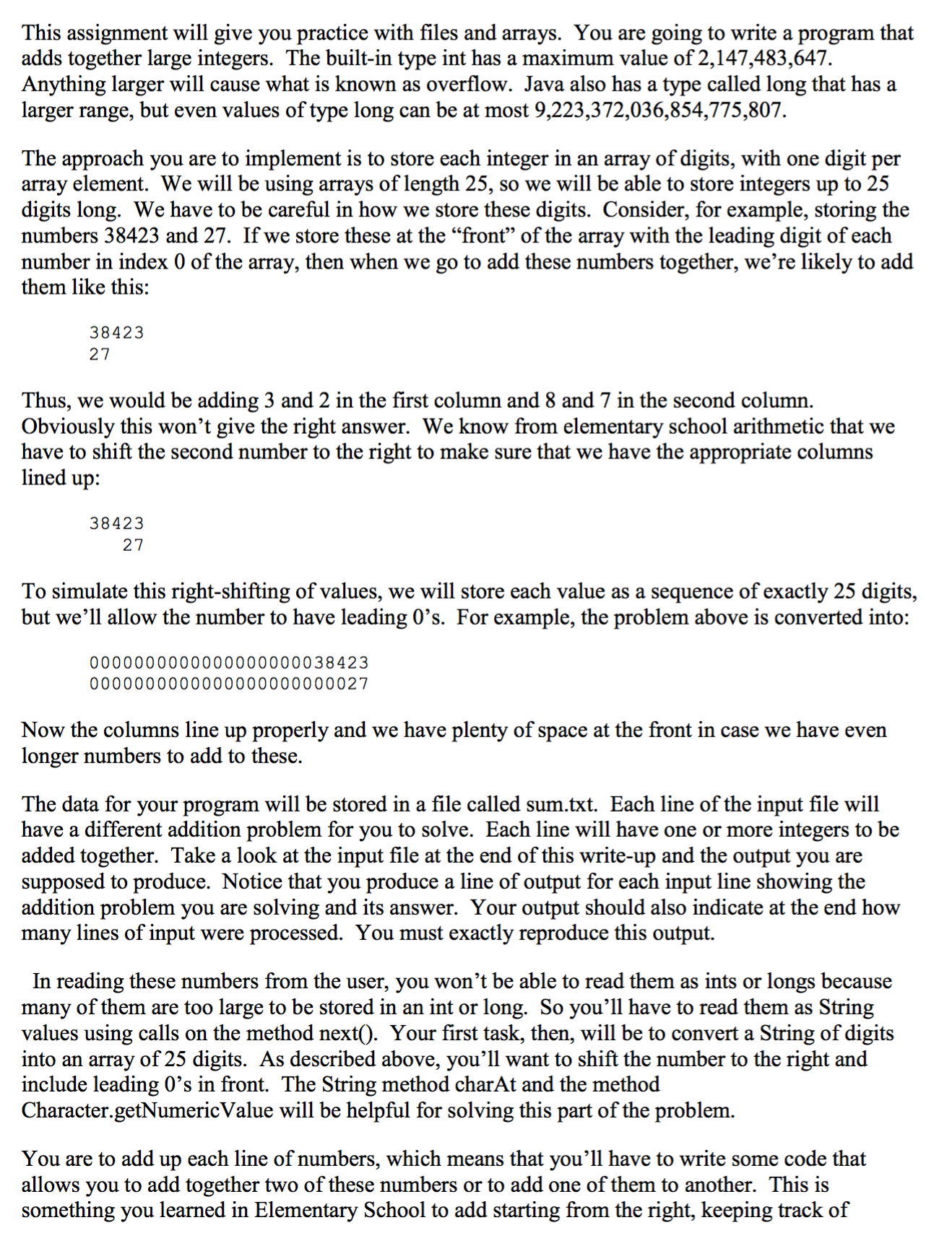 This program reads an input file that contains sequences of integers to