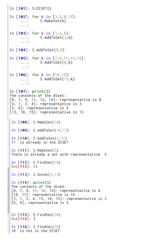 building a disjoint-set data structure using dictionaries. I have attached my code