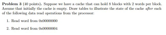 Problem 3 (40 points). Suppose we have a cache that can