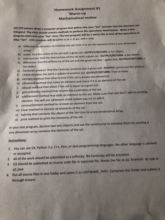  Homework Assignment #1 Warm-up Mathematical review Write a computer program that