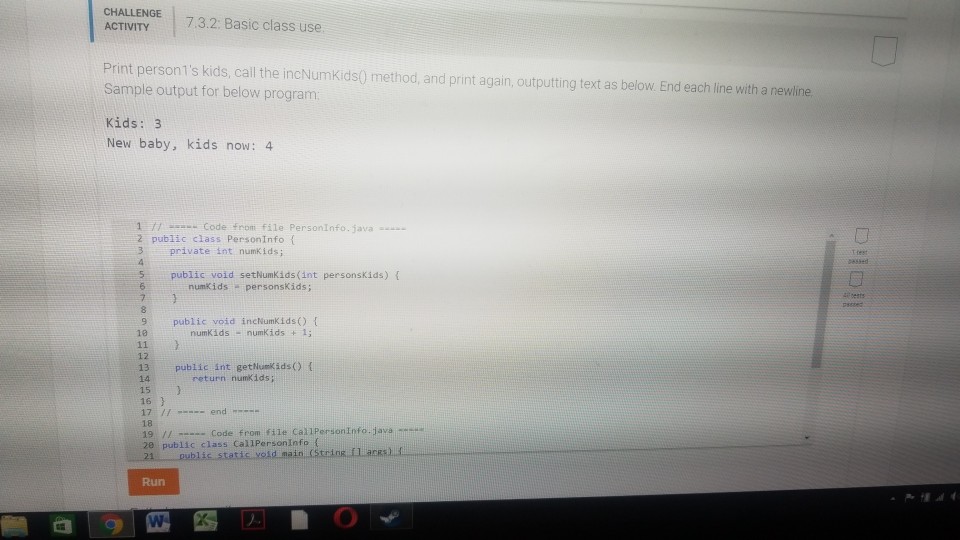  CHALLENGE73.2: Basic class use ACTIVITY Print persont's kids, call the incNumkids0