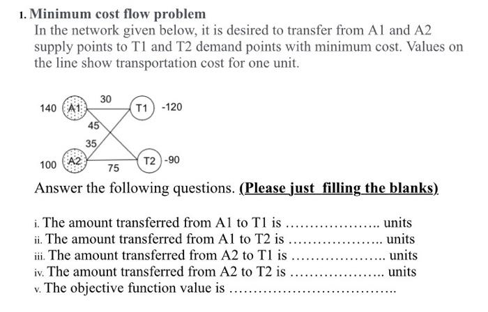  1. Minimum cost flow problem In the network given below, it