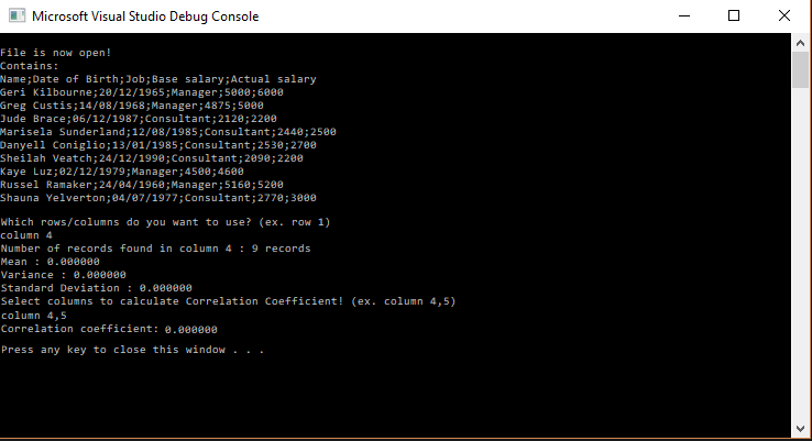 from a CSV file (filename comes in from command-line arguments and the