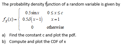 undefined The probability density function of a random variable is given by