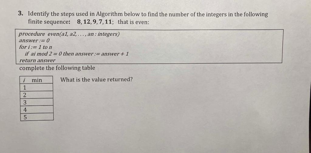  3. Identify the steps used in Algorithm below to find the