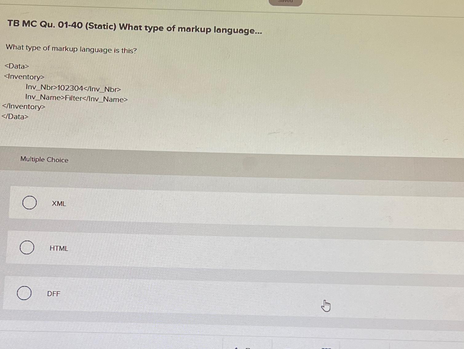  TB MC Qu.01-40(Static) What type of markup language... What type of