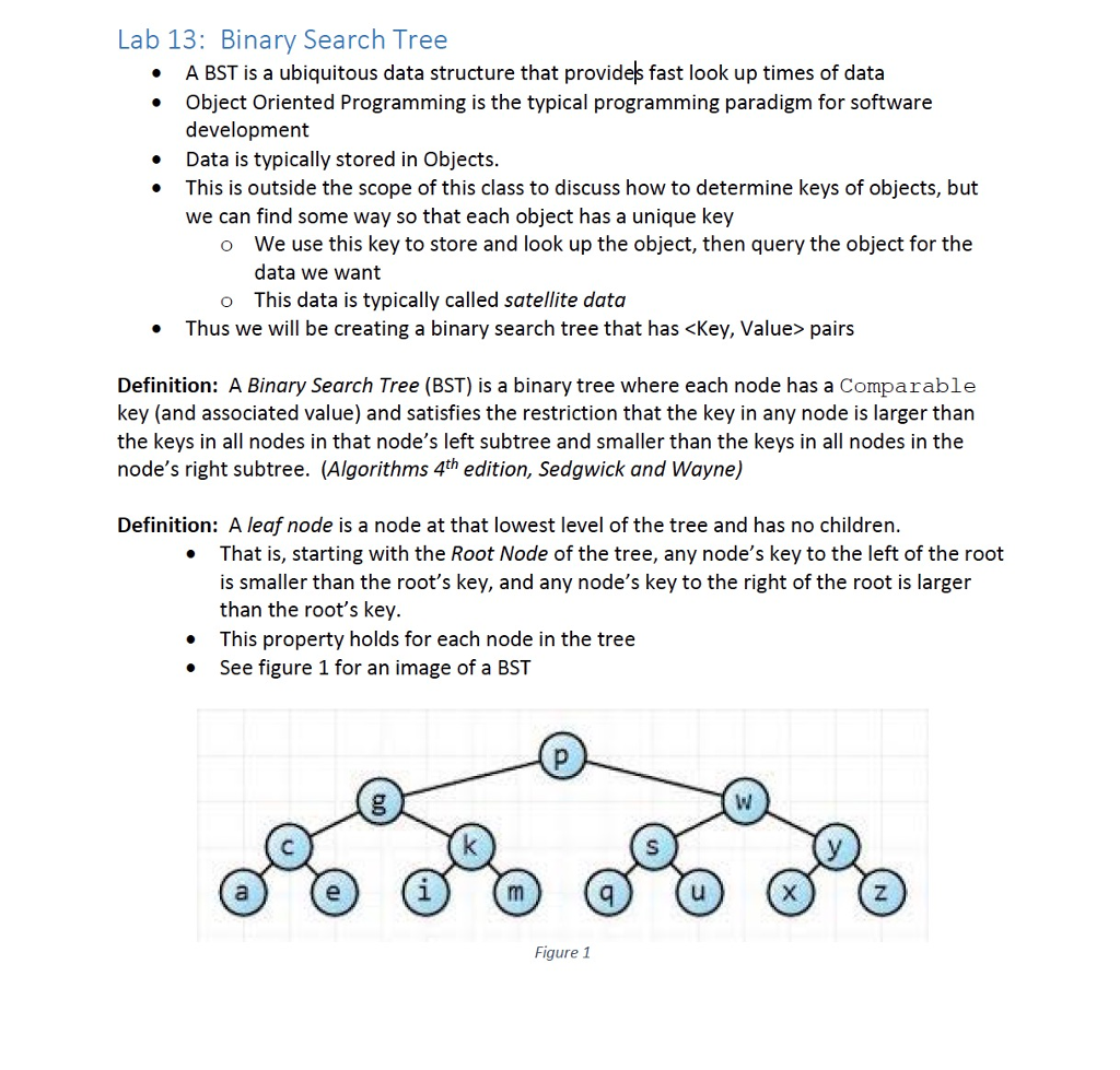 Computer Science: Java: Lab Binary Search Tree A BST is a ubiquitous