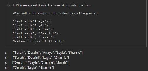 solve it please 4. list is an arraylist which stores String information.