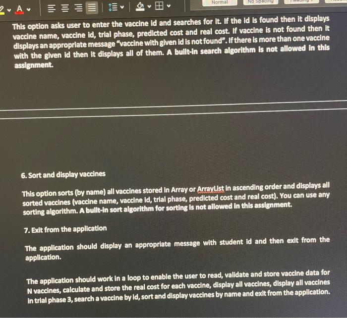 4. Display all vaccines in trial phase 3 5. Search a vaccine