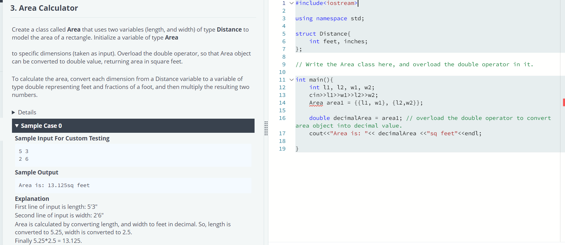 Language is C++ 3. Area Calculator Create a class called Area that