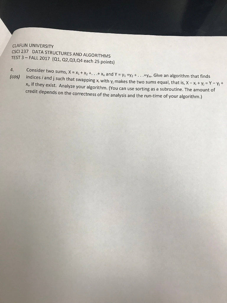  CLAFLIN UNIVERSITY CscI 237 DATA STRUCTURES AND ALGORITHMS TEST 3- FALL