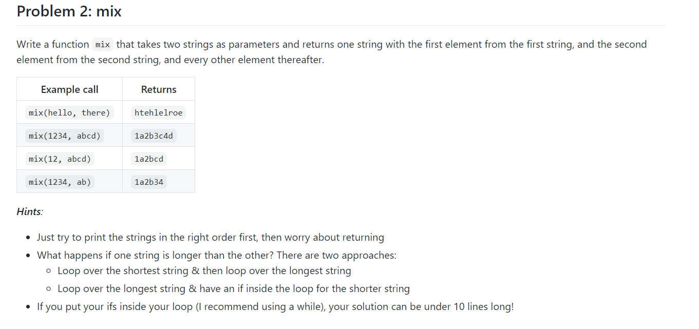 Please use python to solve it. Problem 2: mix Write a function