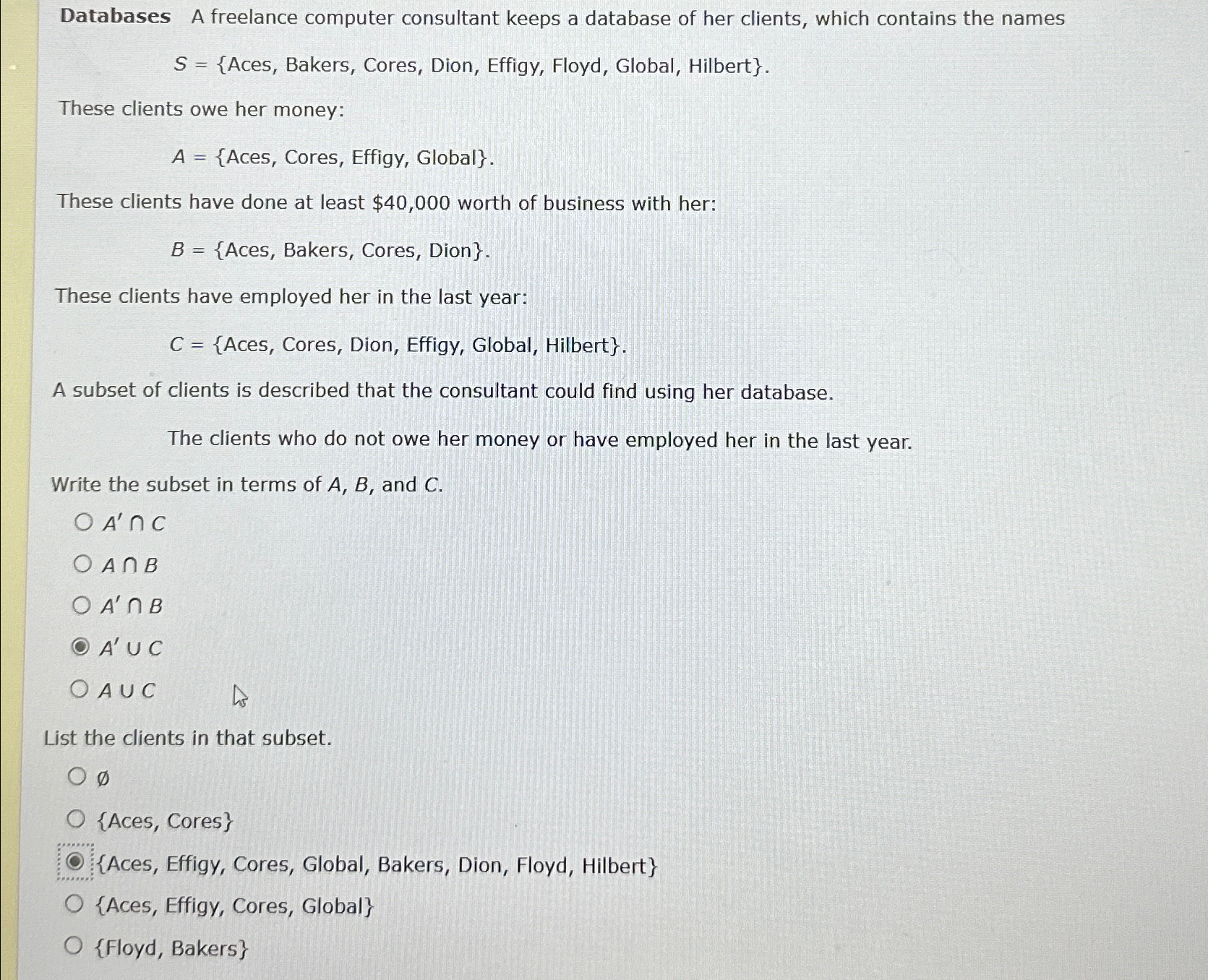  Databases A freelance computer consultant keeps a database of her clients,