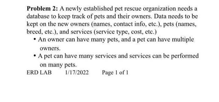 to keep track of pets and their owners. Data needs to be