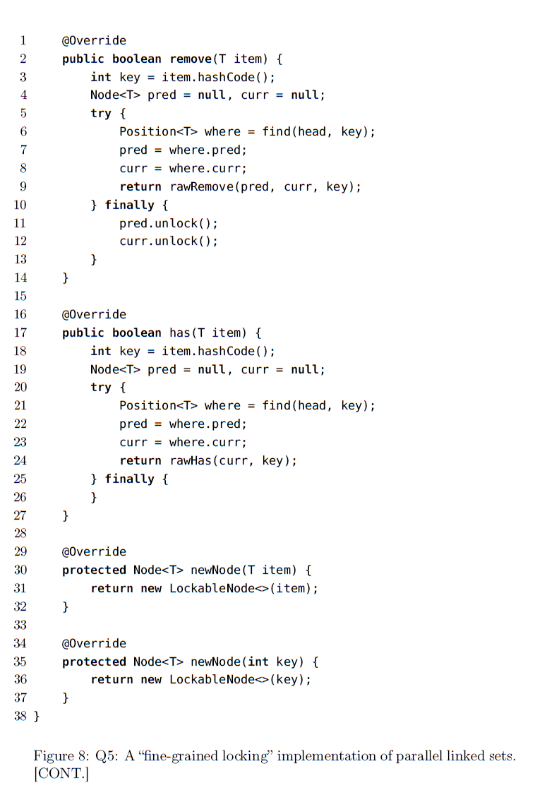 7 and 8 show one such implementation: a "fine-grained locking" implementation of