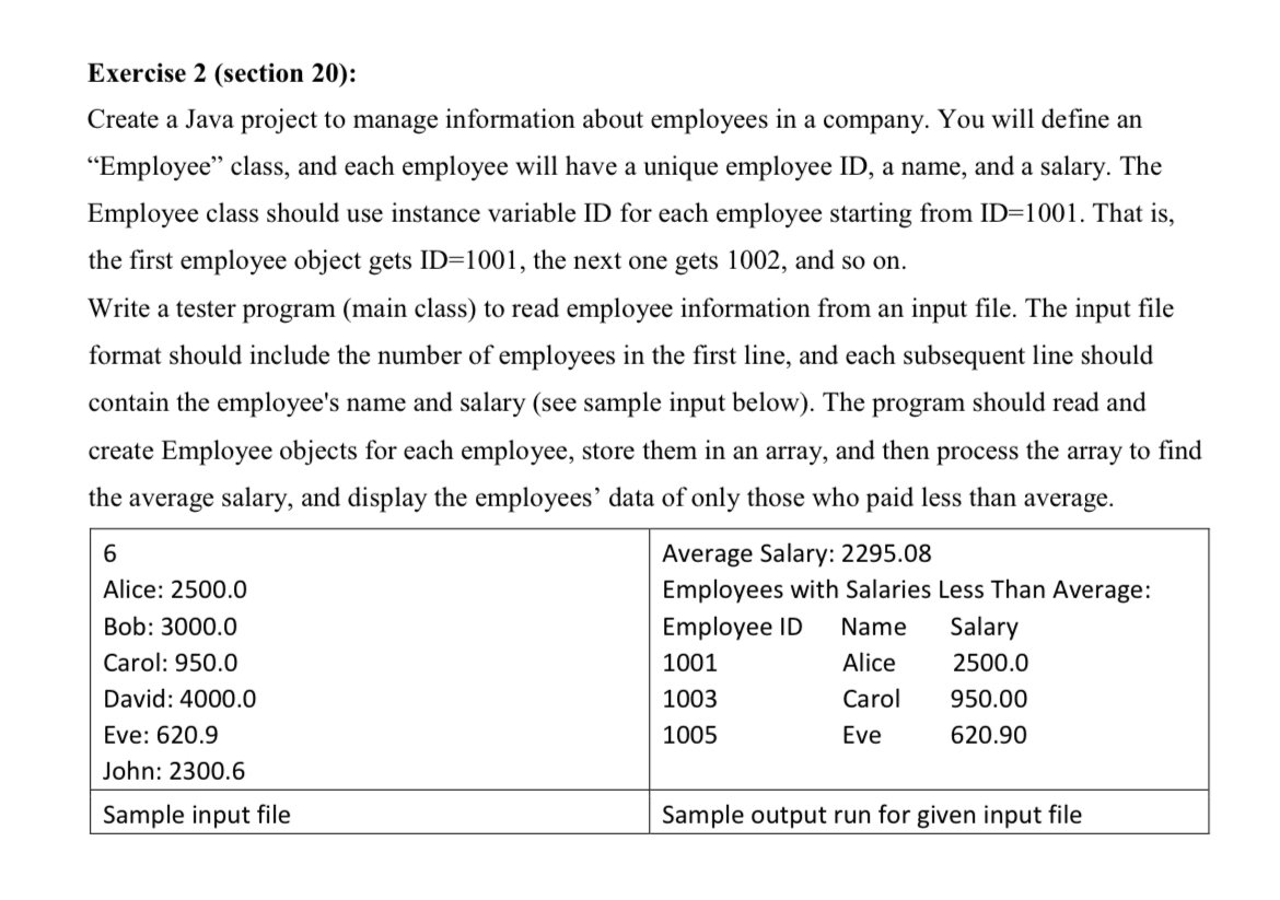  Exercise 2(section 20): Create a Java project to manage information about