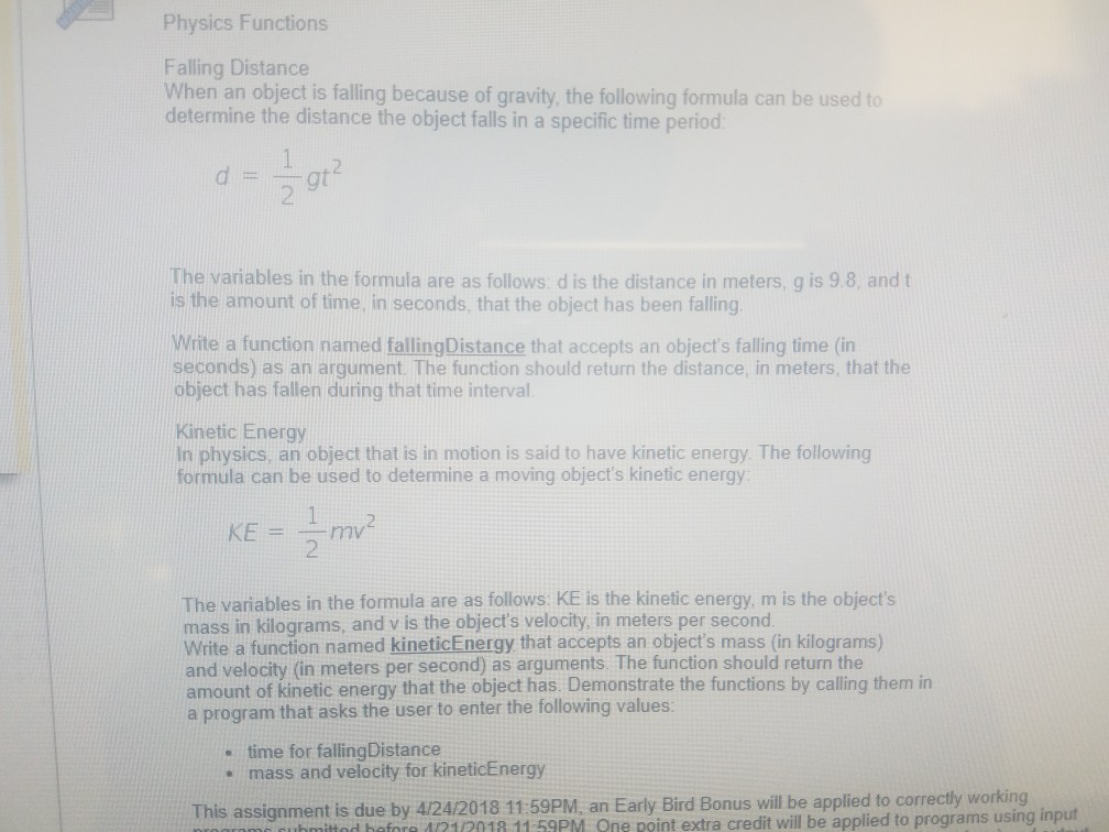  Physics Functions Falling Distance When an object is falling because of