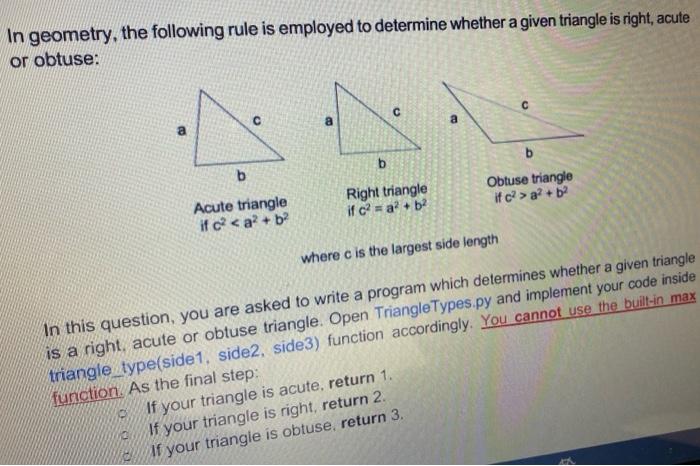 PLEASE PROVIDE PYTHON CODE ASAP In geometry, the following rule is employed