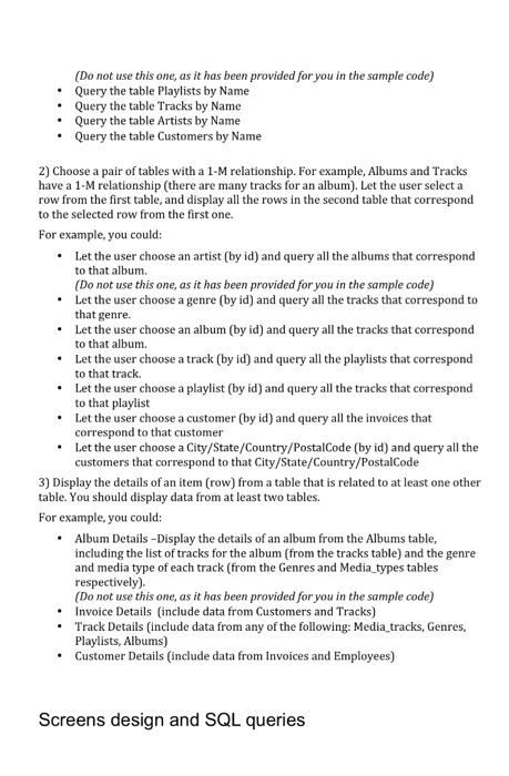Web App Interface to SQL Database For the final project you will