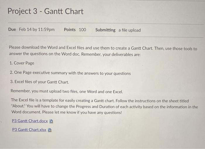  please help with this Project 3 - Gantt Chart Due Feb