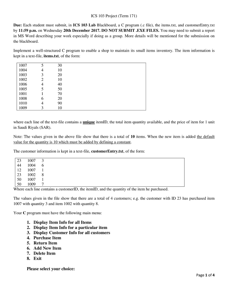 C program to enable a shop to maintain its small items inventory