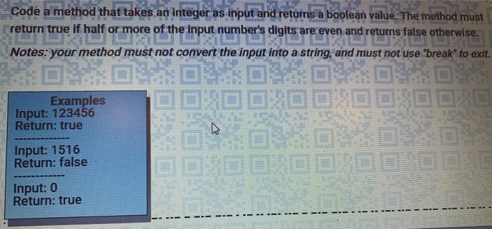  Code a method that takes an integer as input and returns