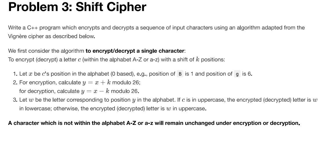 Please help me to solve Q3 thanks! using C++ Problem 3: Shift