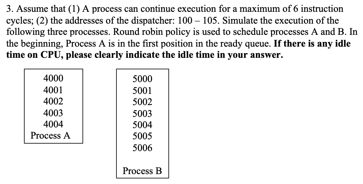 3. Assume that (1) A process can continue execution for a