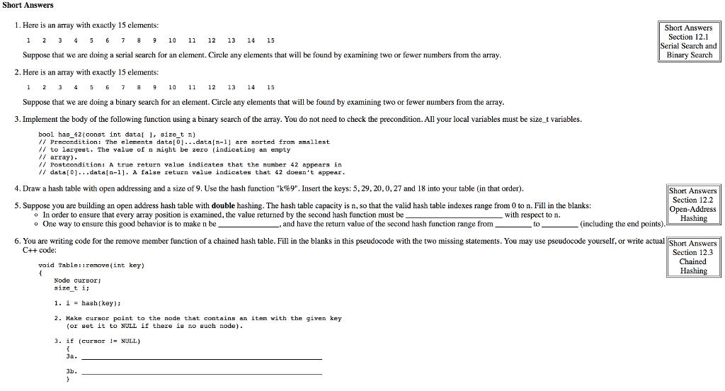  Short Answers 1. Here is an array with exactly 15 clements: