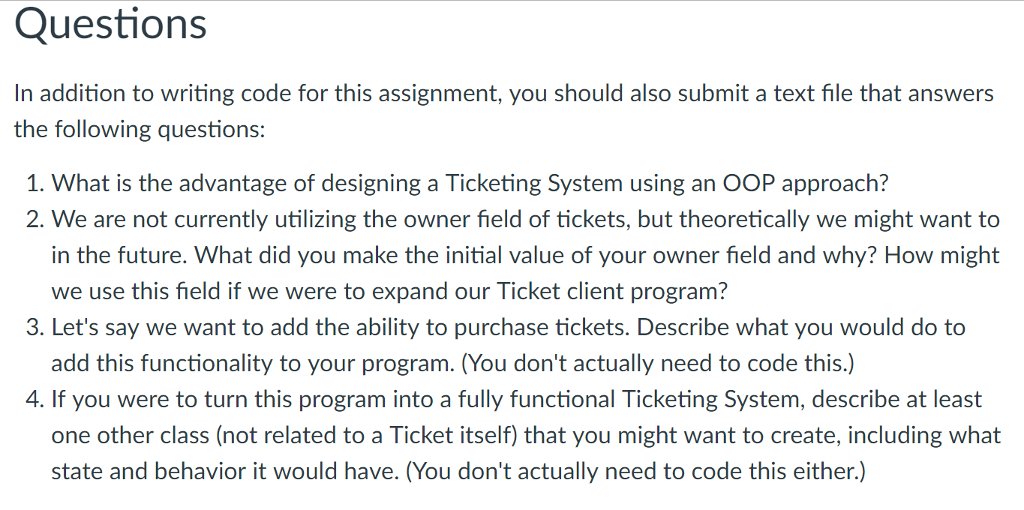 Arena, Tacoma Dome, Quest Field, etc). You will design a Ticket class,