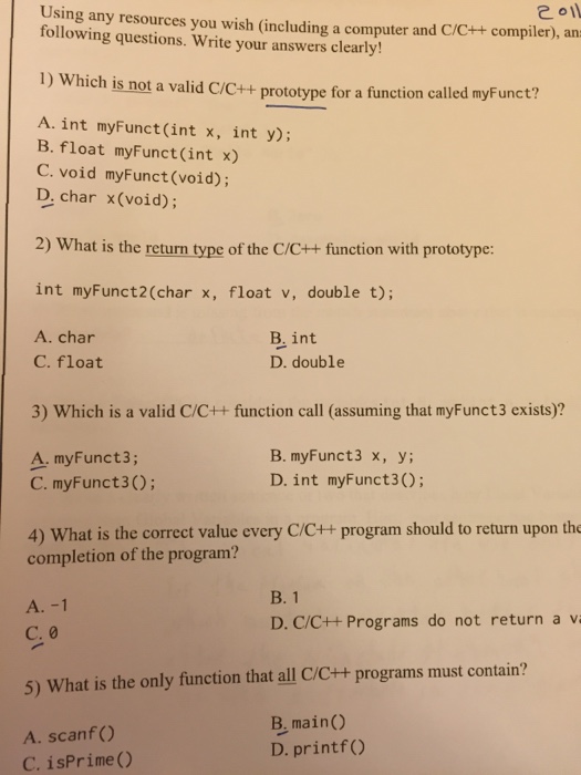  Which is not a valid C/C++ prototype for a function called