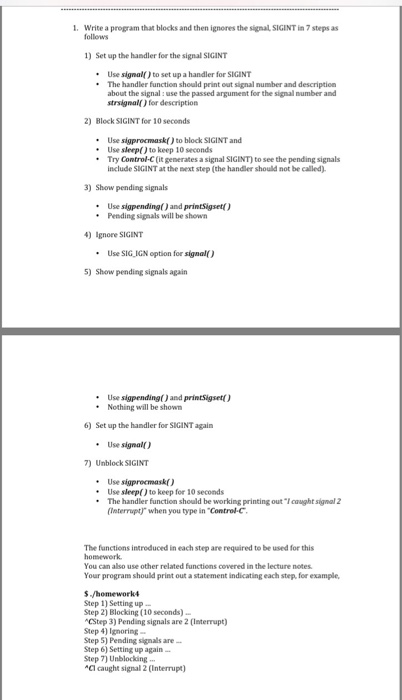  Compute this in C. 1. Write a program that blocks and