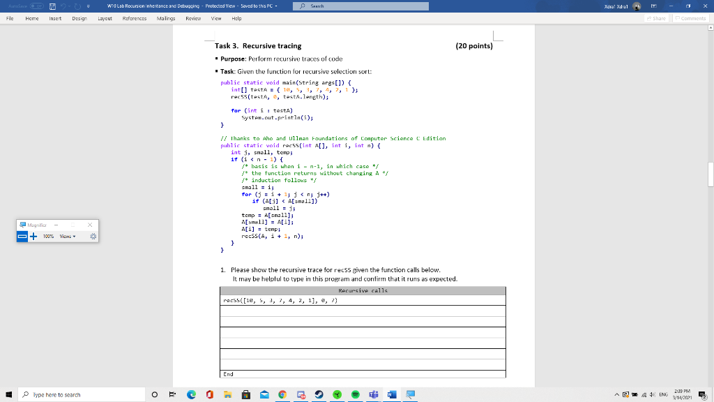 task 3 java lang p e Search dral dial WIO Lab Recursion