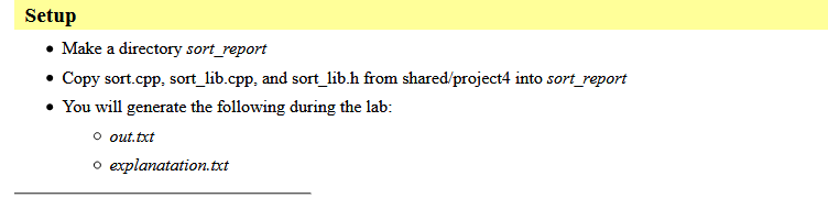 PLEASE USE C++, Make a directory sort_report Copy sort.cpp, sort_lib.cpp, and sort_lib.h