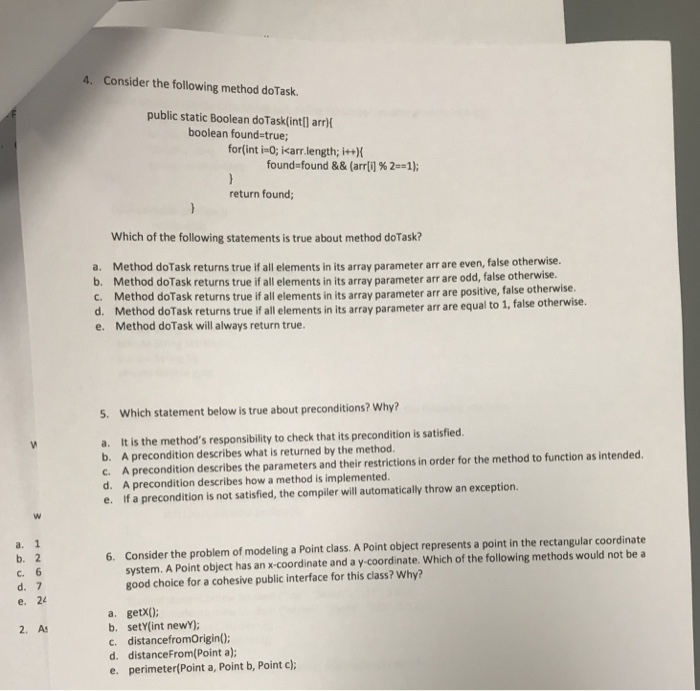  4. Consider the following method do Task public static Boolean doTask(intll