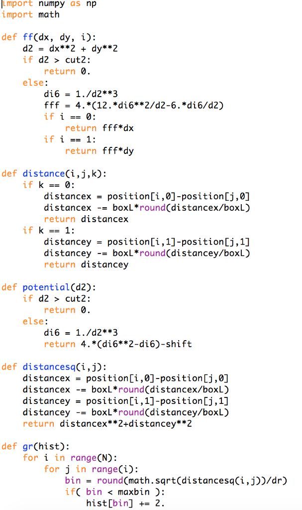 The problem: Use the Molecular Dynamics program as the below code for
