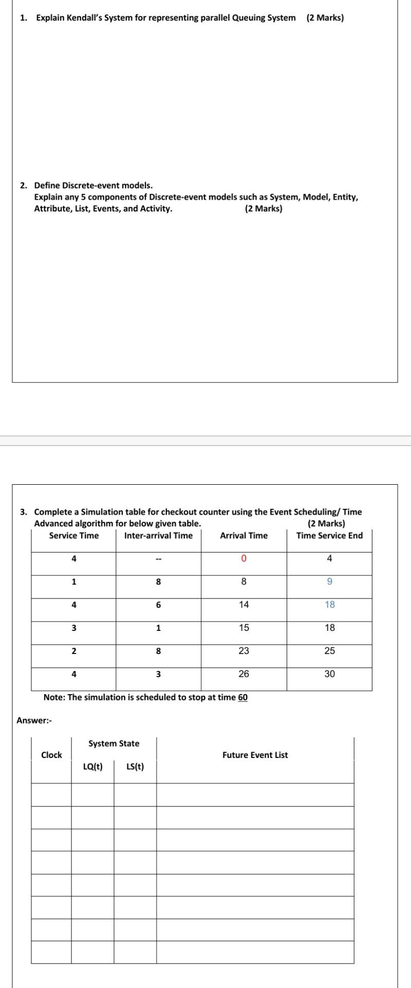  1. Explain Kendall's System for representing parallel Queuing System (2 Marks)